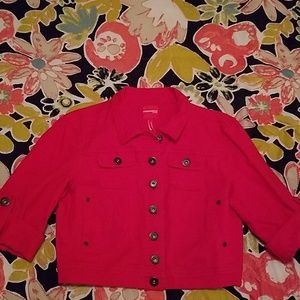 Red denim jacket